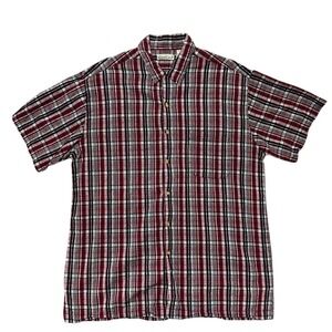 GreatLand Mens Red Black Plaid Short Sleeve Button Down Shirt XLT 100% Cotton